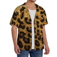 thumbnail image 2 of Balery Golden Leopard Glitter Camisa Casual de Manga Corta con Botones para Hombre, Texturizada, Estilo Cubano, para Playa, Verano-X-Large, 2 of 5