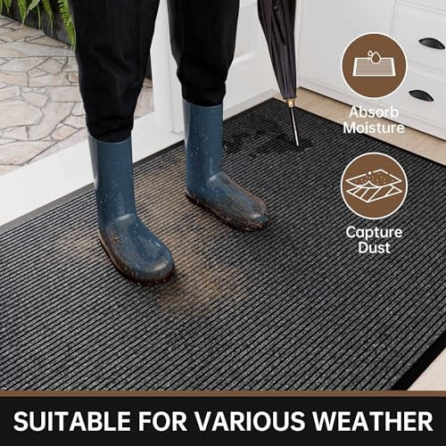 Heavy Duty Indoor Outdoor Doormat 72x24 Inches, Non-Slip Entryway Welcome Mat with Rubber Backing, Low Profile Commercial Grade Front Door Mat for High Traffic Areas