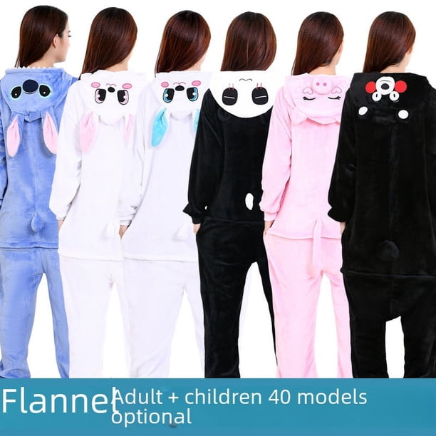 Pijama de una pieza de franela para el hogar para hombres y mujeres, adultos y niños, con dibujos animados de conejo blanco, conejo azul, conejo rosa, otoño e invierno