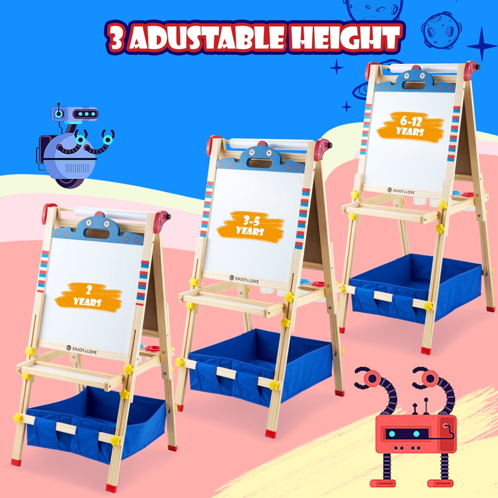 Keenstone Robot Art Easel for Kids, Learning-Toy for 3,4,5,6,7,8 Years Old Boy&Girls, Wooden Chalkboard&Magnetic Whiteboard&Painting Paper Stand, Gift&Art Supplies for Toddler