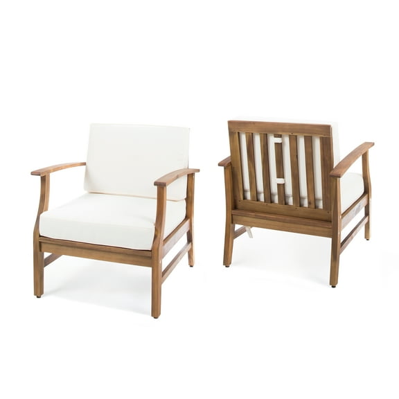 Noble House Contemporary Acacia Wood Club Chairs, Water-Resistant Cushions, Teak/Cream (Set of 2)