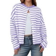 thumbnail image 2 of idosla Womens Striped Cardigan Casual Long Sleeve Open Front Button Down Loose Knit Lightweight Fall Sweaters (Purple, M), 2 of 5