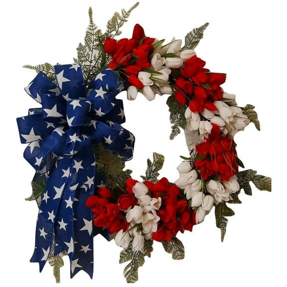 Patriotic Wreath for Front Door,4th of July Independence Day Wreath Decorations Outdoor, Hanging Wreaths Door Window Decor for Veterans Day Memorial Day Home Wall Decor Outside