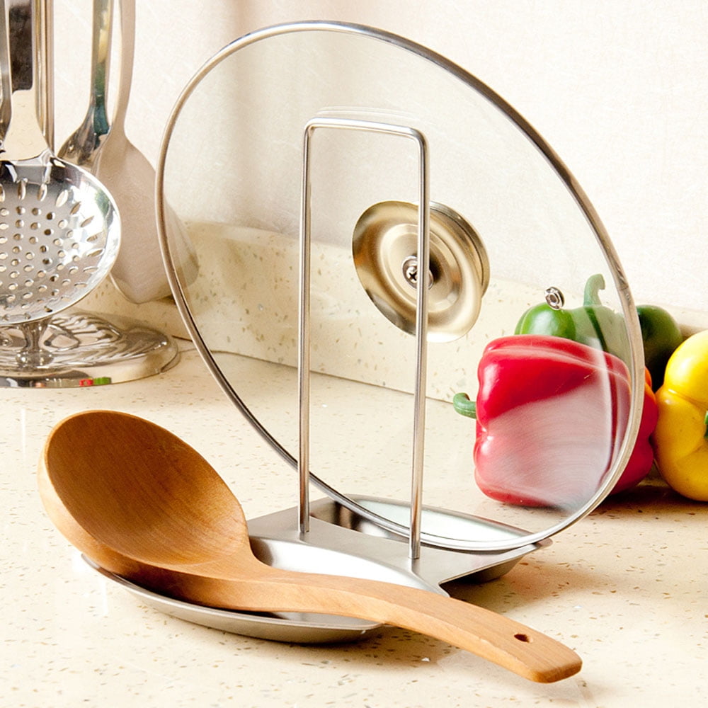 Stainless Steel Lid Spoon Rest Holder Pan Stand Pot Cover Rack Kitchen Tool US Stainless Steel Lid Spoon Rest Holder Pan Stand Pot Cover Rack Kitchen Tool US
