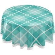 SKYSONIC Tartan Pattern Tablecloth Coral Turquoise Round Tablecloths Polyester Tablecover Cloths Washable Tabletop Runner Kitchen Party Picnic Dining Home Decor 60inch