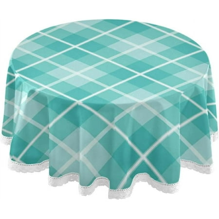 SKYSONIC Tartan Pattern Tablecloth Coral Turquoise Round Tablecloths Polyester Tablecover Cloths Washable Tabletop Runner Kitchen Party Picnic Dining Home Decor 60inch