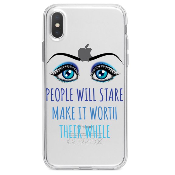 DistinctInk Clear Shockproof Hybrid Case for iPhone X / XS (5.8" Screen) - TPU Bumper Acrylic Back Tempered Glass Screen Protector - People Will Stare Make it Worth Their While