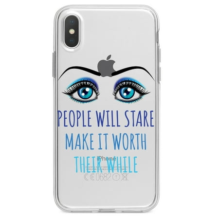 DistinctInk Clear Shockproof Hybrid Case for iPhone XR (6.1 Screen) - TPU Bumper Acrylic Back Tempered Glass Screen Protector - People Will Stare Make it Worth Their While
