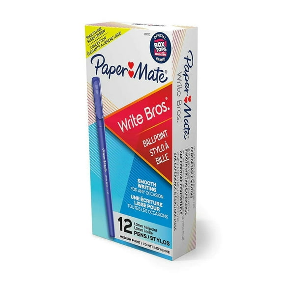 Paper Mate Write Bros Ballpoint Pens, Medium Point (1.0mm), Blue, 12 Count (3311131)