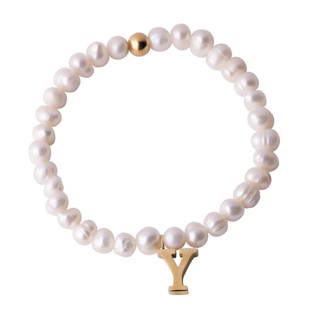 Pulseras Mujer de Perlas con Iniciales Oro 18k LuckyLy, Modelo Galia blanco UNITALLA