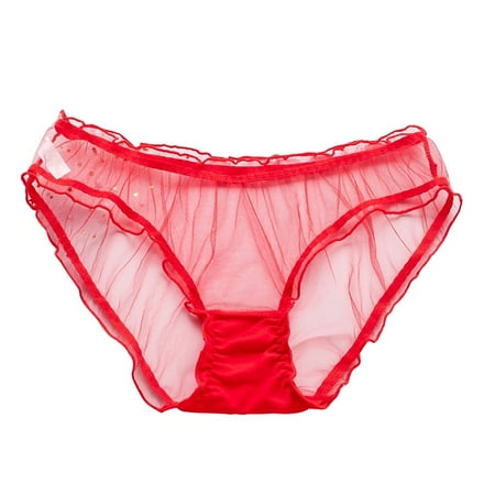 

ZXHACSJ Female Personality Multicolor Transparent Mesh Sexy Lace Lingerie Ladies Panties Red L