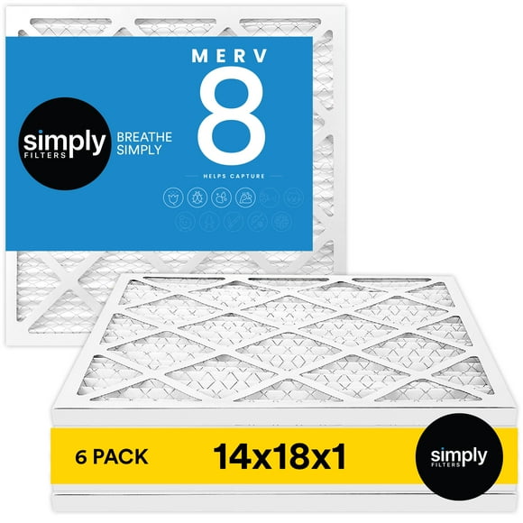 Simply Filters Filtre à Air 14x18x1 MERV 8, MPR 600, (6 Pack) - Taille Réelle : 13.75"x17.75"x0.75 Pouces HVAC, Filtre à Air pour Fournaise AC