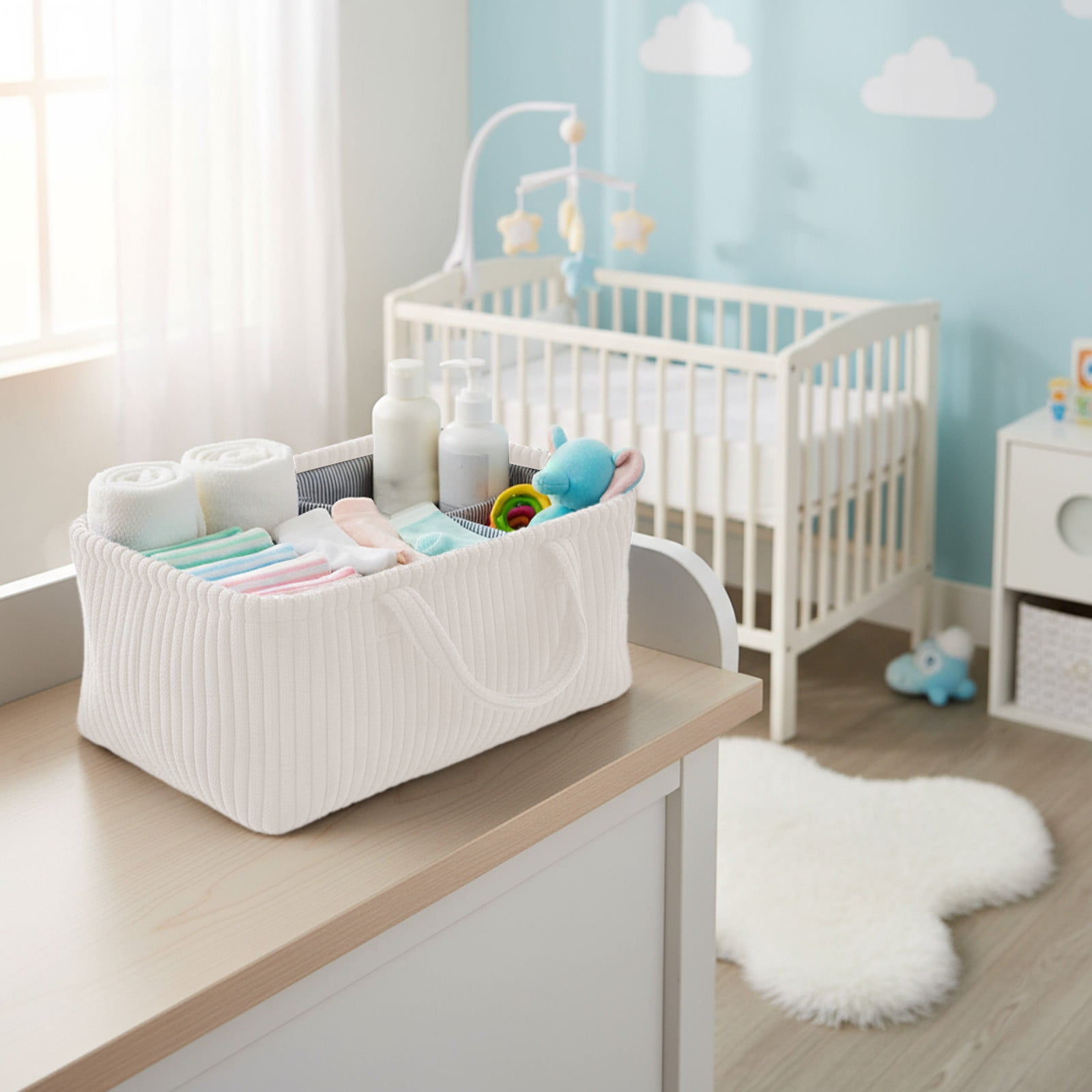 Baby Diaper Caddy Organizer - Stylish Weaving Nursery Storage Basket for Diapers and Baby Wipes, Diaper Stacker Car Organizer, newborn nursery Gift