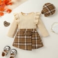 thumbnail image 2 of Happy Town Toddler Girl Fall Outfits Ruffle Top & Plaid Skirt with Hat 3-Piece Set,Size 12M-5T, 2 of 9