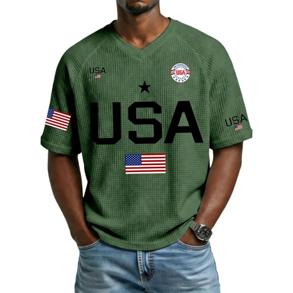 Men's USA Patriotic V-Neck T-Shirt American Flag Graphic Casual Tee USA 250th Anniversary Shirt