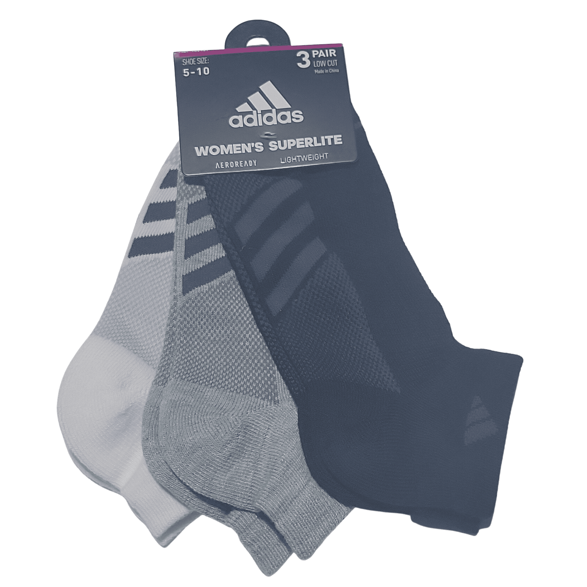 Adidas Socks Women Large 510 Gray Low Cut Ankle Superlite Performance 3 Pairs