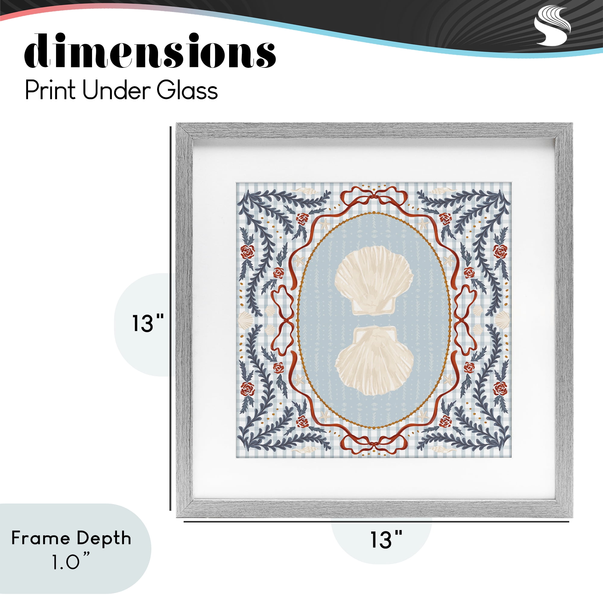 Stupell Industries Shells Portrait on Gingham Gray Framed Print Under Glass, design by Vero Illustrates