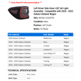 thumbnail image 2 of Left Driver Side Outer LED Tail Light Assembly - Compatible with 2020 - 2022 Subaru Outback Wagon 2021, 2 of 2