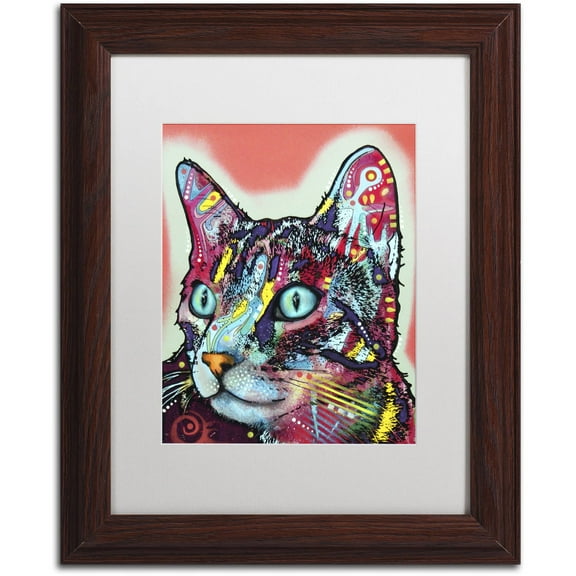 Trademark Fine Art "Curious Cat" Canvas Art by Dean Russo, White Matte, Wood Frame