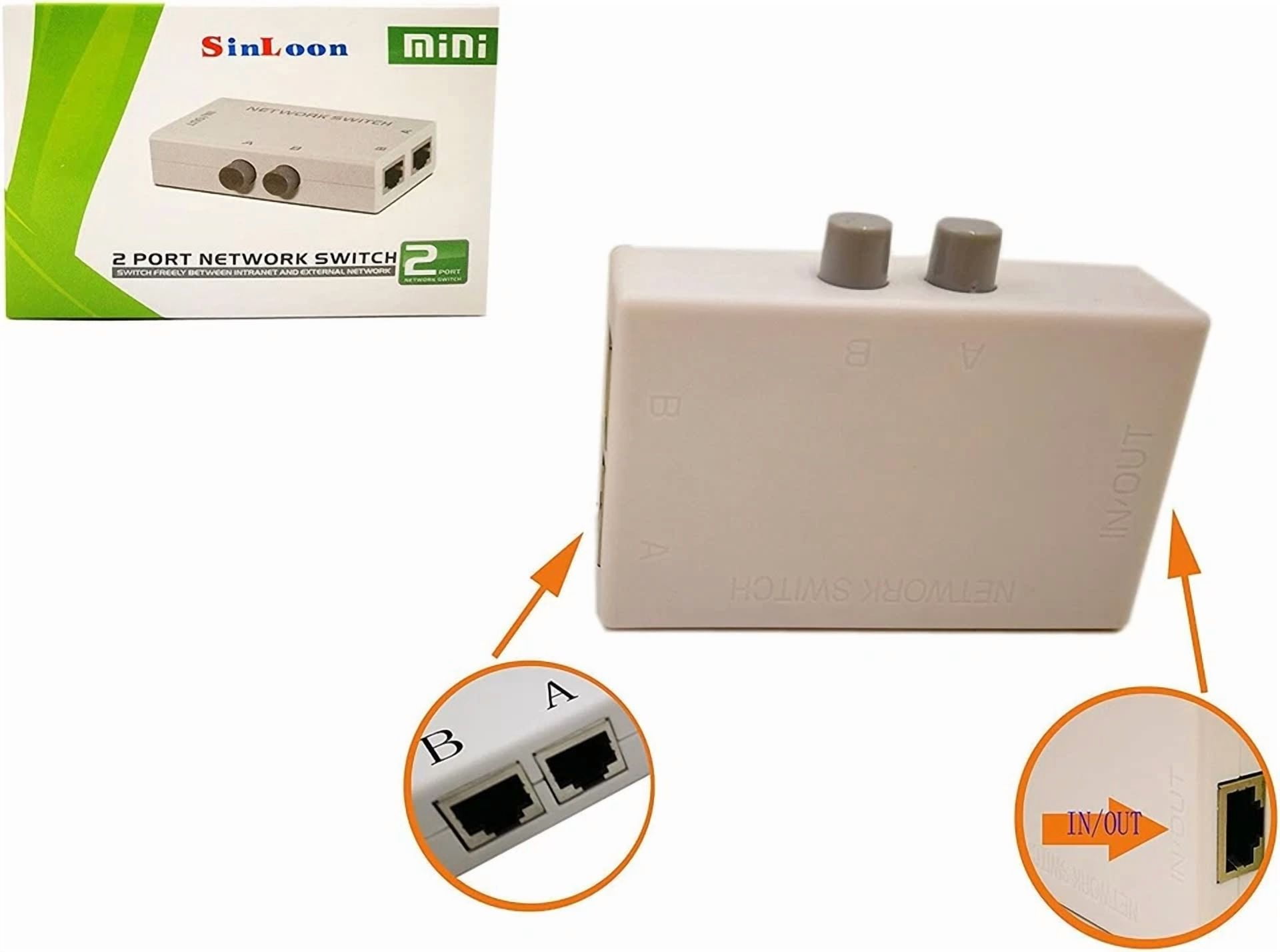 CRESTIN- Rj45 Splitter Selector Switch, 2 Ports Network Switch Splitter Selector Hub 2-In