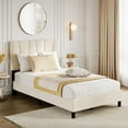 thumbnail image 1 of Twister.CK Full Size Upholstered Bed Frame, Adjustable Velvet Headboard, Platform Bed with Wooden Slats, No Box Spring Needed, Beige, 1 of 5