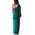 thumbnail image 4 of Mialoley Women Long Bodycon Dress Solid Color One Shoulde Spring Evening Party High Slit Dress, 4 of 7