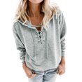 thumbnail image 1 of FARYSAYS Sweat à Capuche pour Femmes Manches Longues Col en V Lacé Croisé Décontracté Pull-Over Automne Hiver Mignon Gris Petit, 1 of 4