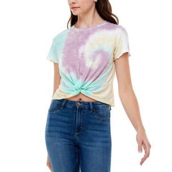 MSRP $24 Ultra Flirt Juniors' Tie-Dyed Twist-Front T-Shirt Assorted Size Large