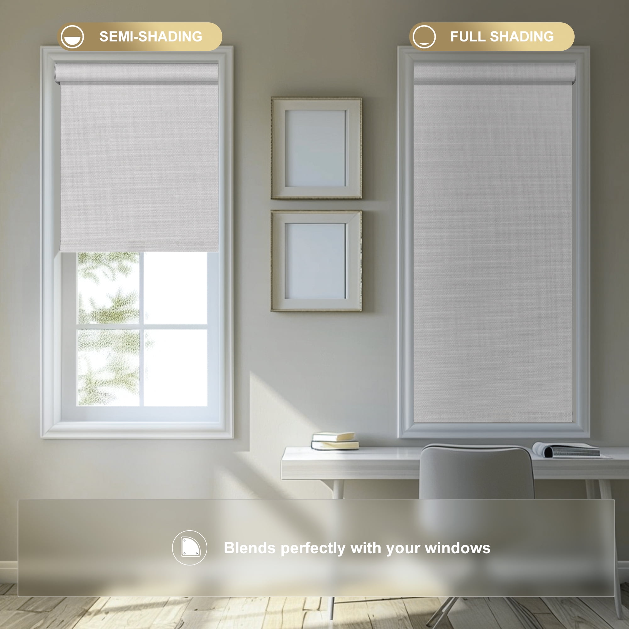 Boolegon Blackout Roller Shades for Windows,Cordless,Linen Fabric,Roller Blinds,Thermal Insulated Fabric UV Protection,Window Shades for Home,Office,Bedroom,Door, Blackout-White, 36"W x 72"H