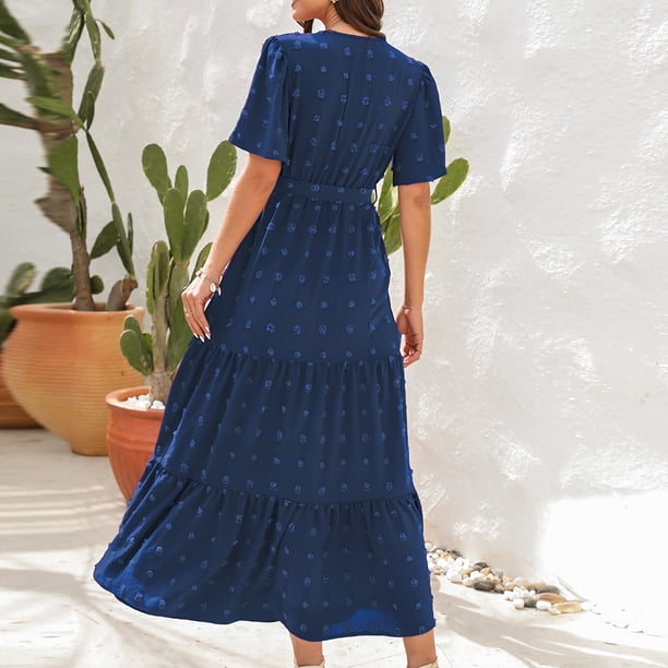 SELONE Hawaiian Dresses for Women Plus Size Summer Maxi Short Sleeve High  Waisted Bandage V Neck Fashion band Bohemian Long Midi Dresses for Women  for Everyday Wear Beach Vacation Day to Night