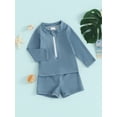 thumbnail image 2 of Bagilaanoe Toddler Baby Girl Boys 2 Piece Swimsuit Long Sleeve Zipper Rashguard Swimwear + Swimming Shorts 6M 12M 18M 24M 3T 4T 5T Kids Bathing Suit, 2 of 8