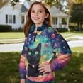 thumbnail image 3 of Uourmeti Colorful Planet Black Cat Kids Soccer Sweatshirt Quarter Zip Up Pullover Sweatshirts Athletic Sportswear Top for Sports Practice Gym Run Size 7-8, 3 of 7