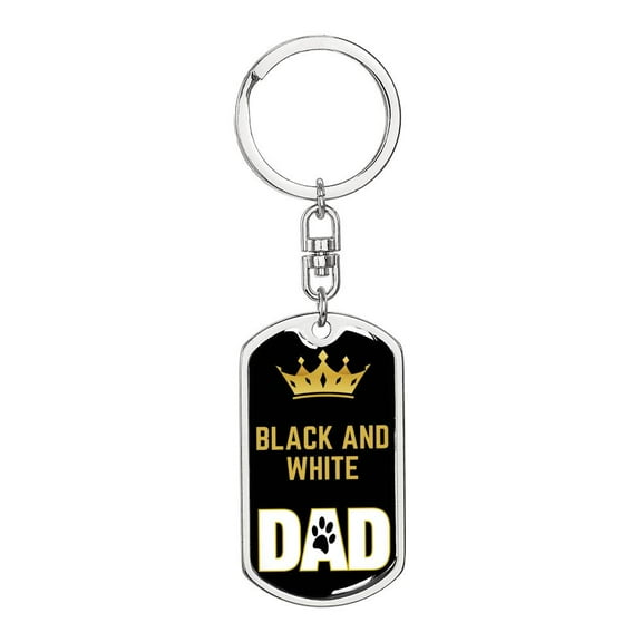 Cat Key Ring Black And White Cat Dad King Keychain Stainless Steel or 18k Gold