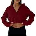 thumbnail image 3 of AherBiu Sweat à Capuche Court pour Femmes Fermeture Éclair Complète Chandails en Molleton Légers Veste Courte à Capuche pour Course, 3 of 7