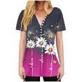 thumbnail image 2 of Gyedtr Summer Tops For Women Tops For Women Trendy Women'S Fashion Printed Short Sleeve Button Round-Neck And V-Neck Top Blouse Womens Plus Size Tops L, 2 of 8