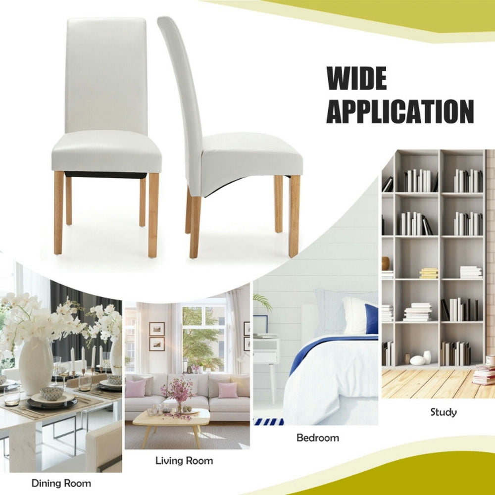 Demi Bonn 2 Pieces Dining Chairs Set with Rubber Wood Legs and Backrest, Beige