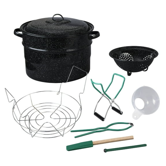 Granite Ware 9-Piece Enamelware Water Bath Canning Kit with 5 Essential Tools, Colander, and Rack – Complete Canning Supplies Starter Set