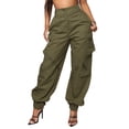 thumbnail image 2 of Seyurigaoka Women Loose Cargo Pants Casual Elastic Solid Color High Waist Basic Harem Trousers with Pockets for Streetwear, 2 of 9