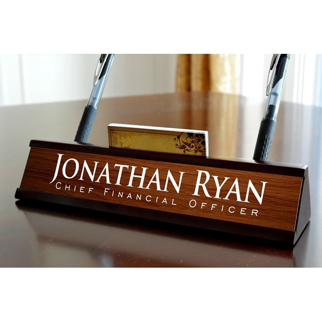 Personalized Desk Name Plate Dark Wood Finish