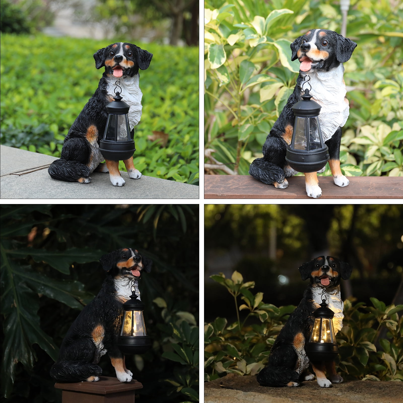 Garden Statue,Bernese Mountain Dog Garden Statue with Solar Lantern – Resin Decor for Patio, Lawn & Outdoor Spaces,Outdoor Decor