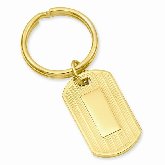 Gold Plated Solid Polished Patterned Engravable Etched Lines Key Ring Jewelry for Men - .2 Grams