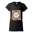 thumbnail image 2 of Wild Bobby Retro Better Together Daisy Smiley Face Checkered Background Vintage Women Standard V-Neck Tee, Black, Small, 2 of 6