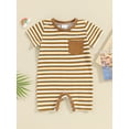 thumbnail image 2 of FEORJGP Infant Baby Boy Summer Jumpsuit 3M 6M 12M 18M Newborn Round Neck Romper Stripe Print Short Sleeve T-Shirt Pocket Bodysuit Toddler Loose Casual Clothes, 2 of 9