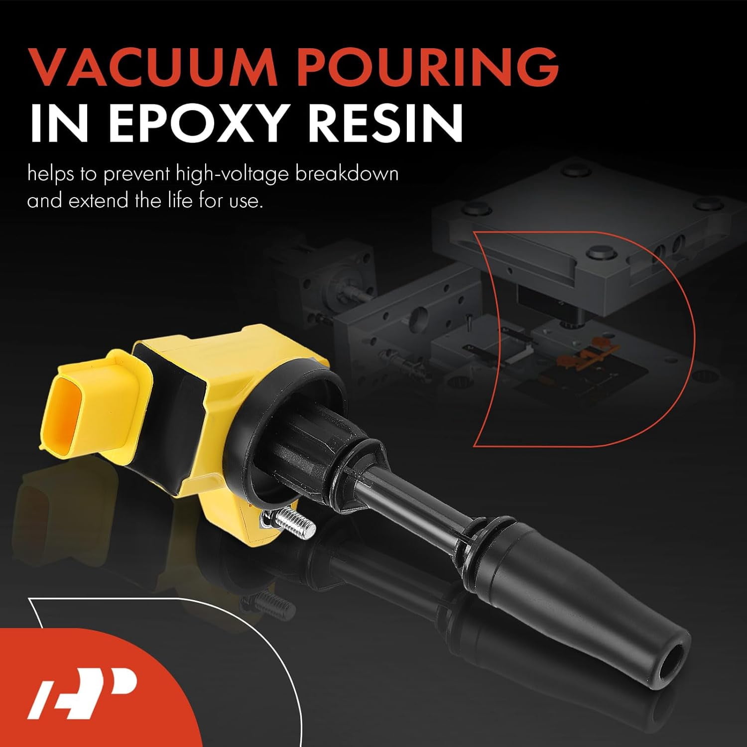 A-Premium (Yellow) Engine Ignition Coil Pack Compatible with Chevrolet Equinox, Malibu, Traverse, Impala, Camaro, Colorado & GMC Terrain, Acadia, Canyon & Buick LaCrosse & Cadillac CTS, 4-PC Set