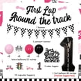 thumbnail image 6 of JOYMEMO Pink Race Car 1st Birthday Party Decorations Girl - First Lap Around The Track Banner Cake Topper, Cupcake Toppers, Checkered Flag Garland, Number 1 Balloons for Let’s Go Racing Party, 6 of 6