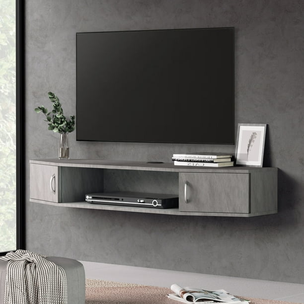 FITUEYES Wall Mounted Media Console Floating TV Stand Storage Under TV, Stone Gray