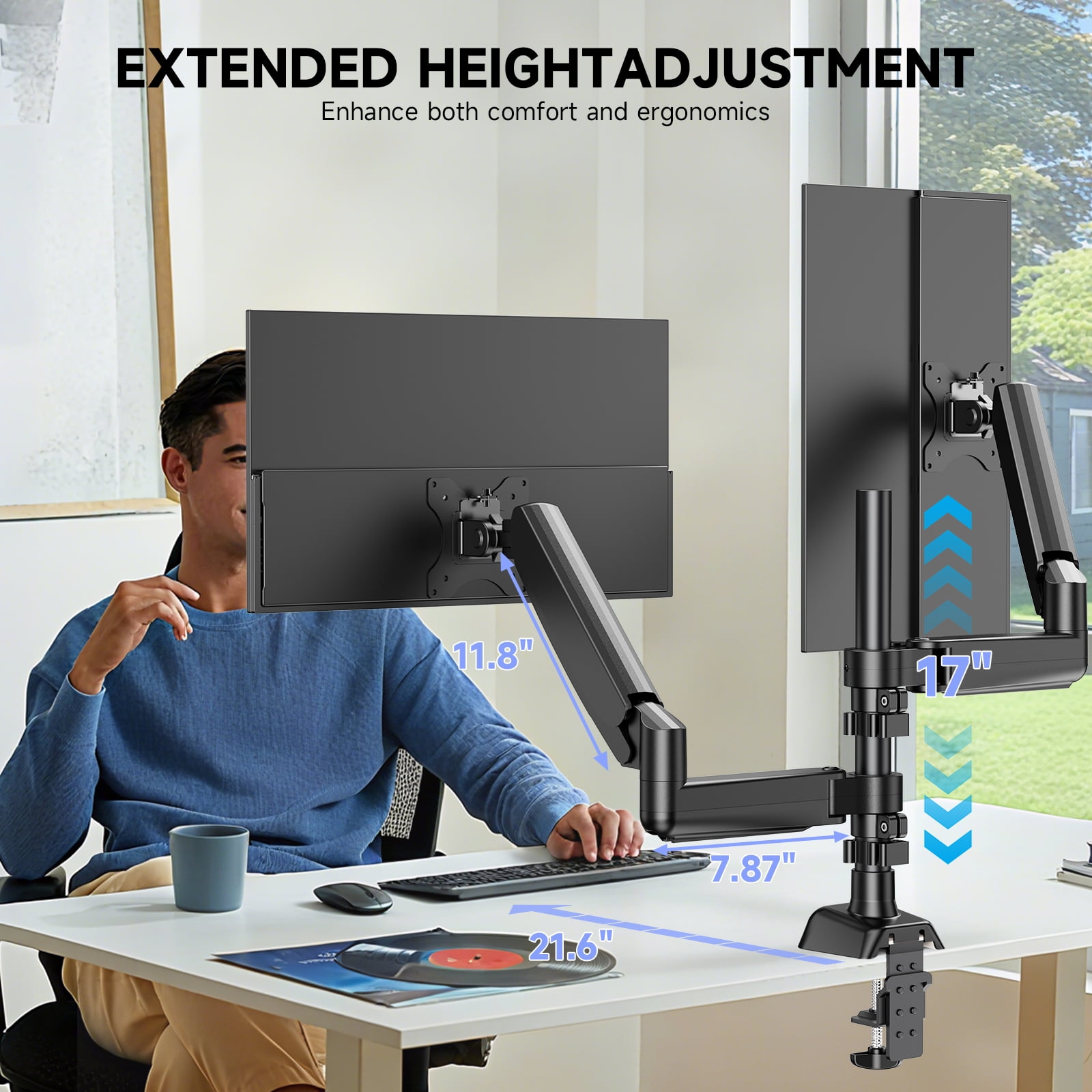 UPERFECT Dual Monitor Stand, Adjustable Desk Mount with Swivel VESA Bracket, Fits 13-32 Inch Screens, 4.4-19.8 lbs Loaded