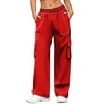 thumbnail image 2 of Hvogkswy Cargo Pants for Women Elastic Drawstring Straight Leg Loose Long Trousers Multi Pockets Solid Casual Athletic Work Pants S-3XL, 2 of 9