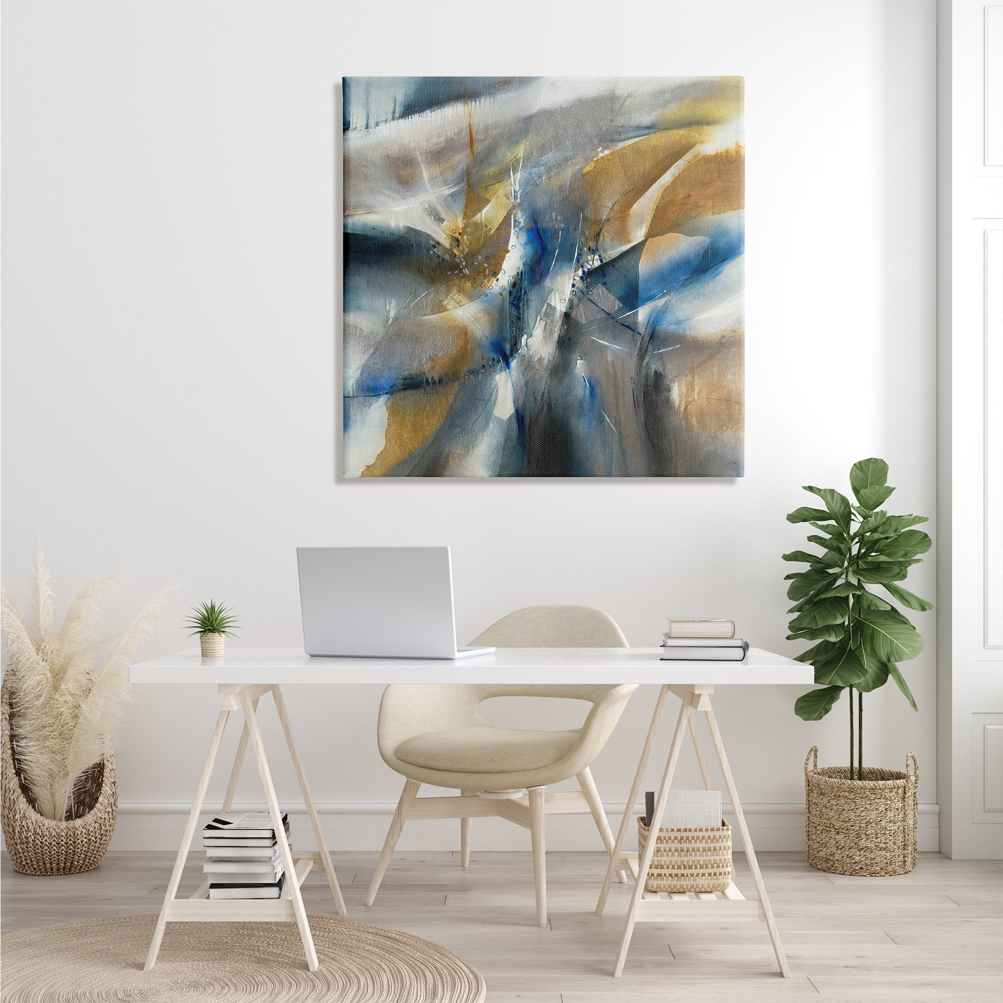 Stupell Industries Abstract Blue Grey Yellow Distortion Busy Shape Arrangement, 36 x 36, Designed by K. Nari