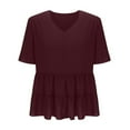 thumbnail image 6 of ChaoHeng Women Blouses Clearance under $7 Crinkle V-Neck T-Shirt Women's Casual Pleated Top Solid Color Summer 2025 New,Wine M, 6 of 9
